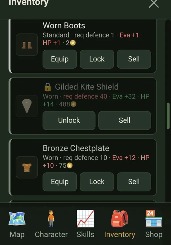 The Wanderer inventory and equipped armour